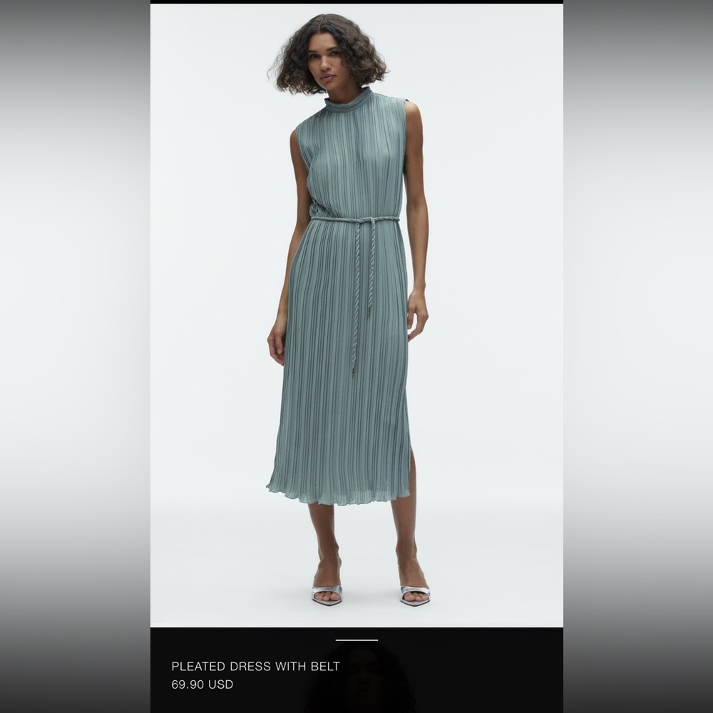 ZARA Blue/Grey Pleated Dress